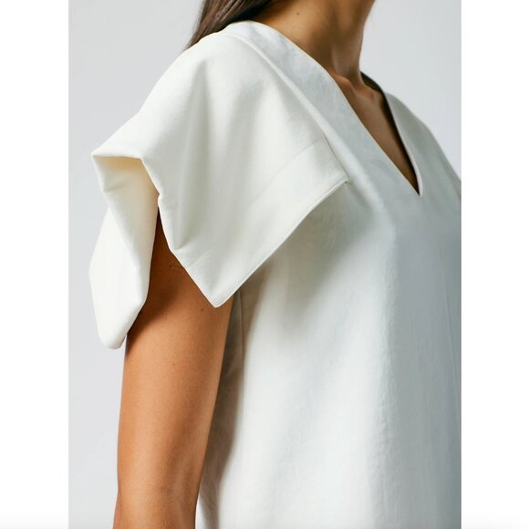 Tibi Chalky Drape V-Neck Top With Folded Sleeve in White, size 12 - Picture 3 of 12